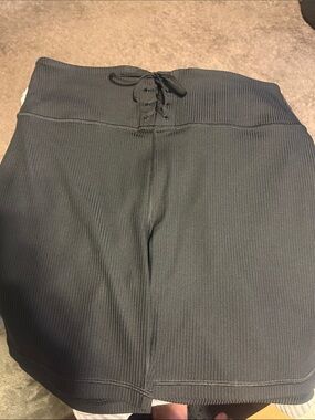 Victoria's Secret Ribbed Bike Shorts with Front Lace-Up - Black